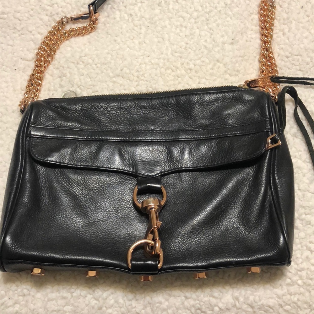 Rebecca Minkoff Large MAC Convertible Crossbody in Black with Rose Gold Hardware